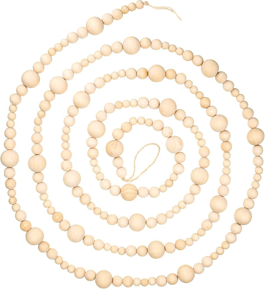 Wooden Beaded Garland Rustic Farmhouse Bead Wall Hanging Decor Country Natural Holiday Tree Garla... | Amazon (US)