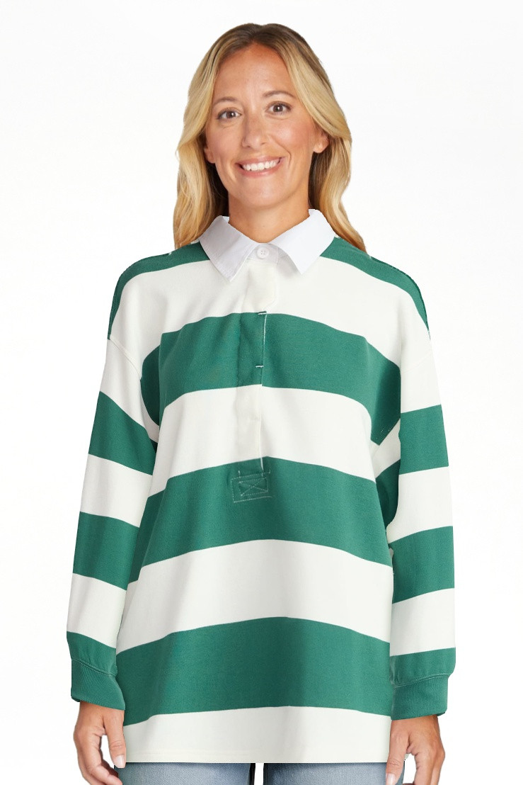 No Boundaries French Terry Rugby Polo Top with Long Sleeves, Women's | Walmart (US)