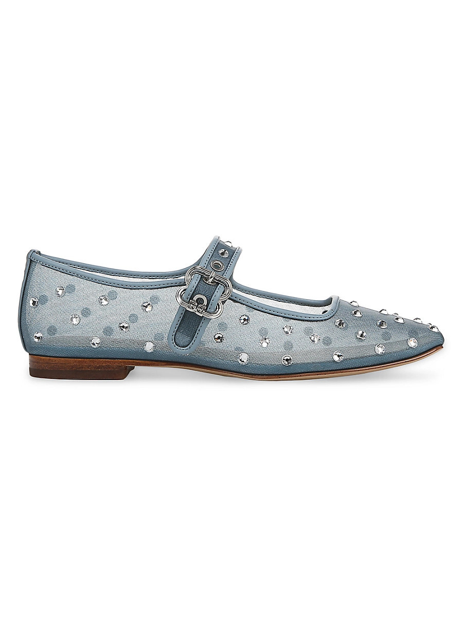 Women's Michaela Rhinestone Embellished Mesh Mary Janes - Coastal Blue - Size 8.5 | Saks Fifth Avenue