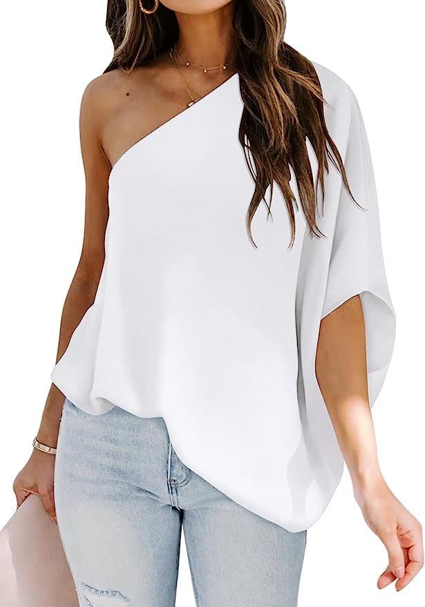 DOROSE Women's Sexy One Shoulder Tops Long Sleeve Casual Loose Blouse Shirt | Amazon (US)