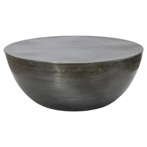 Lawson Industrial Loft Antique Silver Iron Round Drum Coffee Table | Kathy Kuo Home