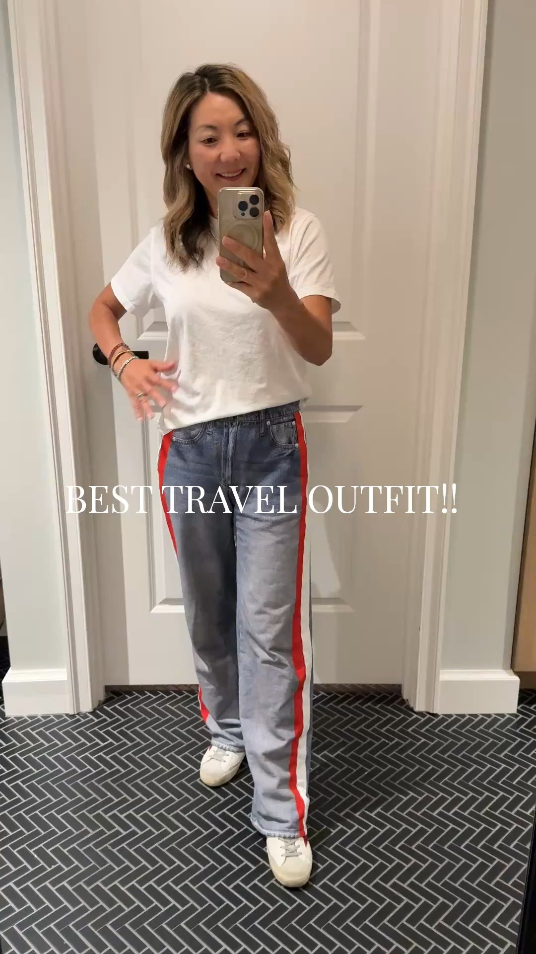 Today is a travel day and THIS is my “go-to” outfit!!  This white T-shirt really is the best and these pants I wear constantly!

PRO TIP for the pants - mine are XS, I washed in hot water and put in the dryer right when I got them and they shrank to the perfect length!  After the first time, wash cold and hang dry only!

#LTKmomlife #LTKTravel #LTKPetite
