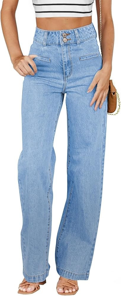 Sidefeel Women's Jeans High Waisted Straight Leg Stretchy Jeans Trendy Welt Pockets Loose Wide Le... | Amazon (US)