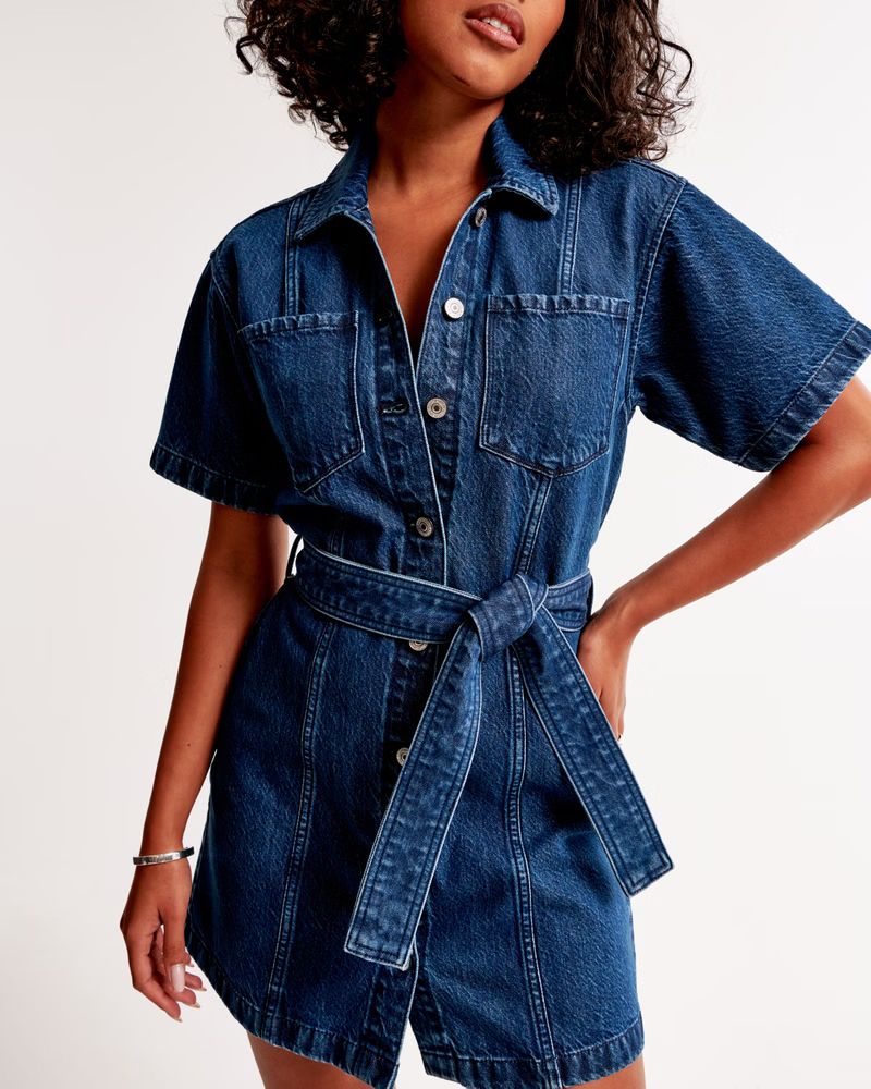 Short-Sleeve Denim Shirt Dress | Abercrombie & Fitch (US)