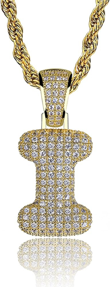 Bubble Letter Necklace Gold Silver Initial Necklaces 14K Gold Plated Personalized Custom Name Dia... | Amazon (US)