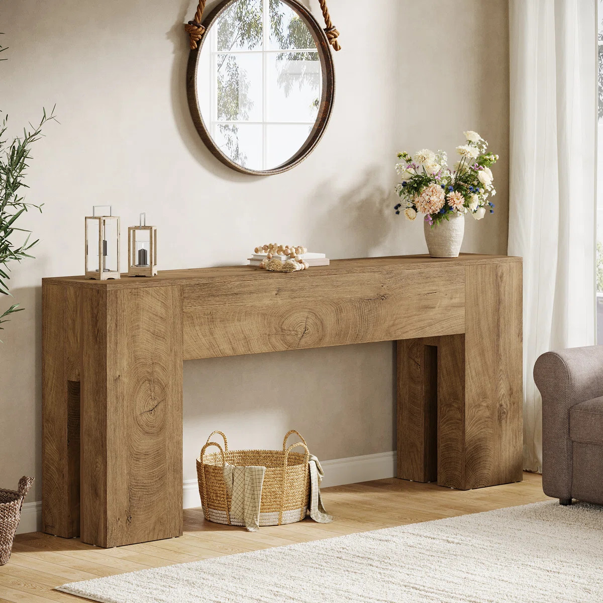 71" Farmhouse Console Table For Entryway, Long Sofa Table Behind Couch | Wayfair North America