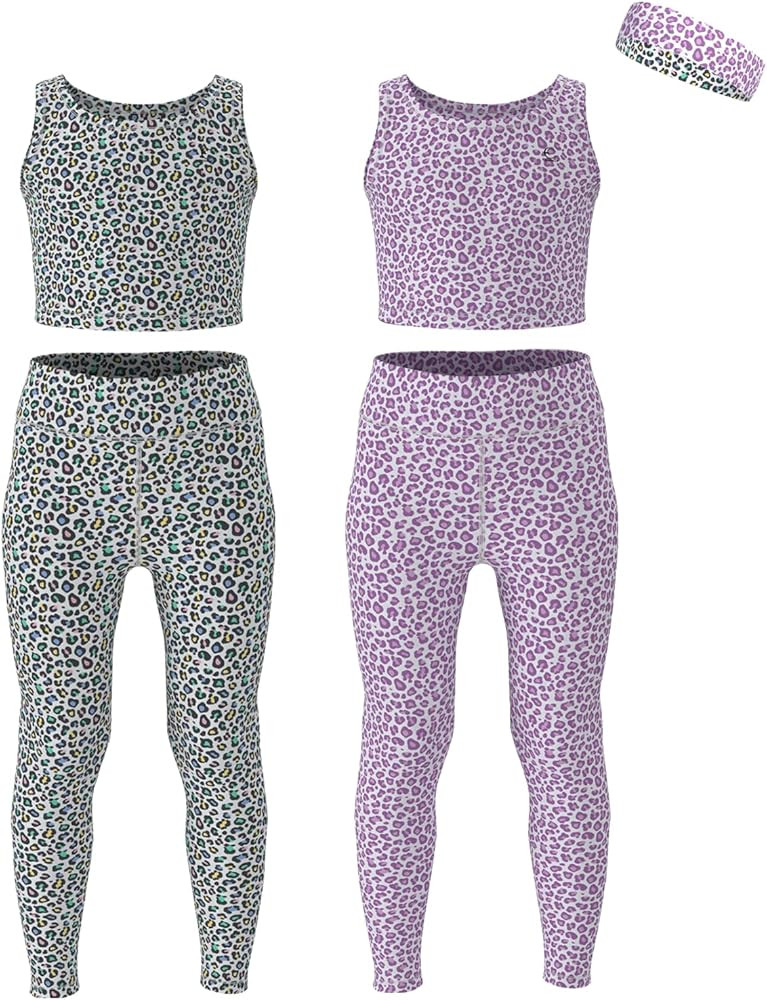 Amazon.com: Essenclo Girls Athletic Leggings Yoga Pants w/Sleeveless Crop Tank Tops for Kids Work... | Amazon (US)