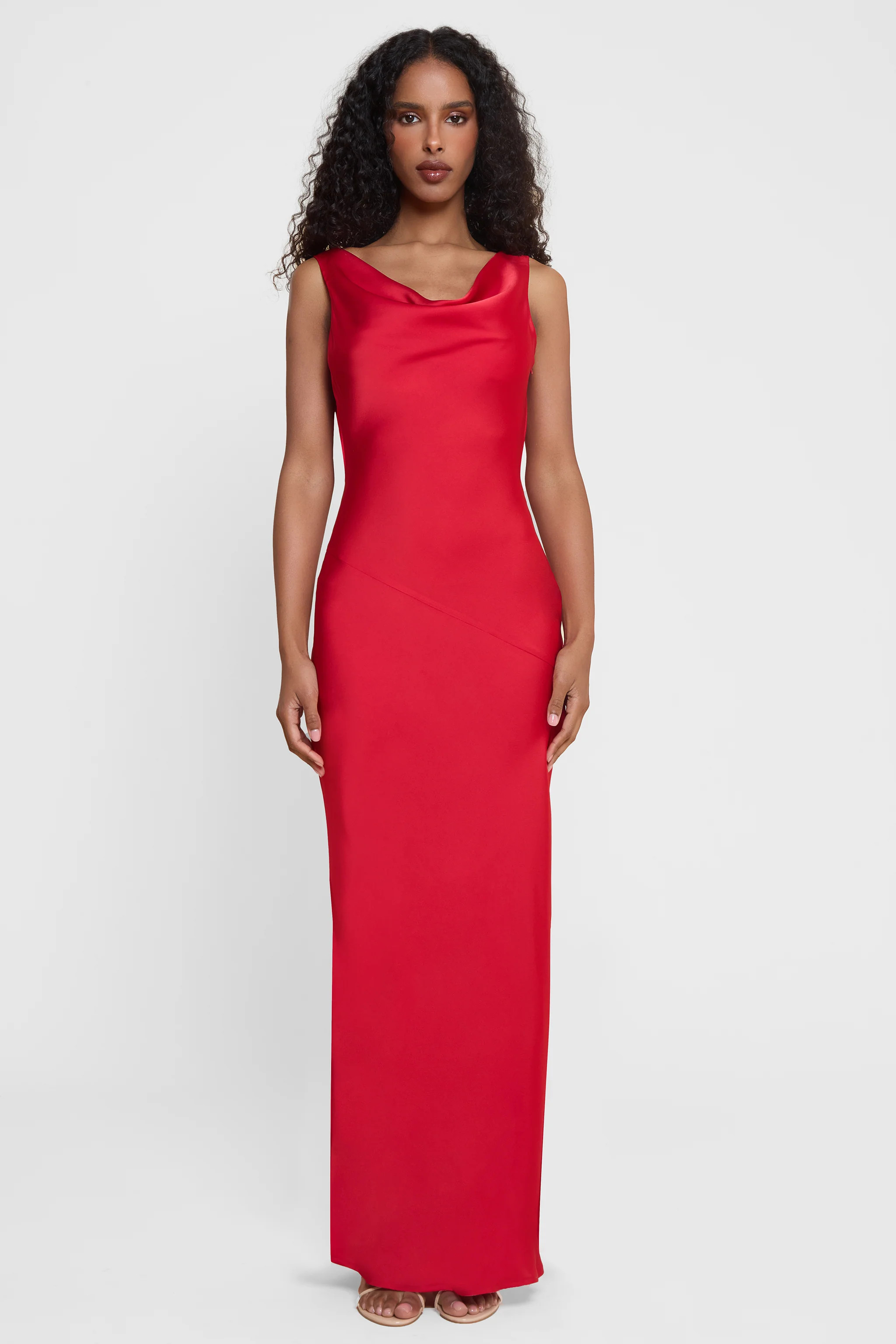 Dove Drape Satin Gown - Red | LEAU (US)