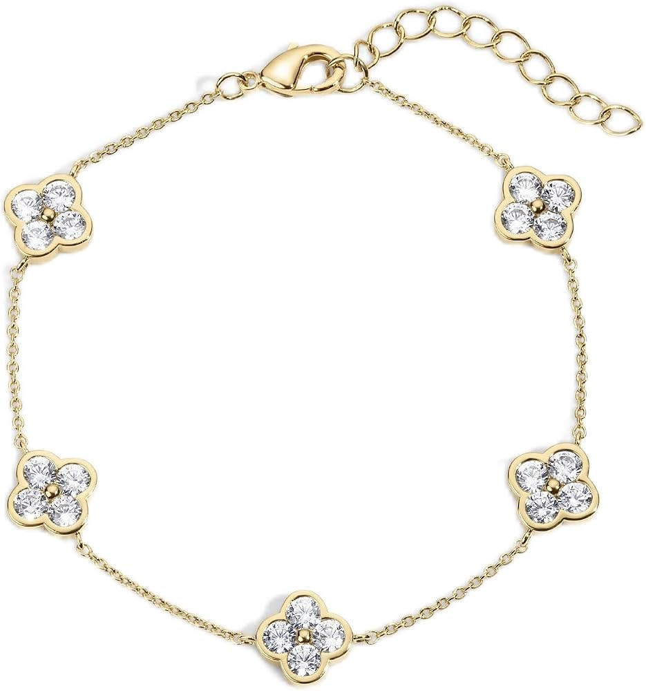 Camilla Clover Bracelet for Women, 14k Gold Plated 4-Leaf Clover Charm Bracelet, Adjustable Layer... | Amazon (US)
