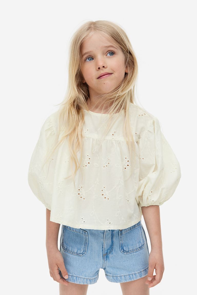 Eyelet Embroidered Blouse - Natural white - Kids | H&M US | H&M (US + CA)
