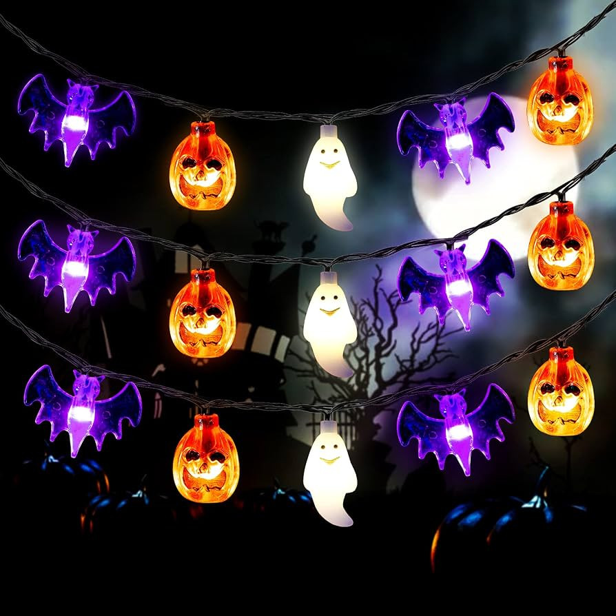 Mosoan Halloween Lights, 20Ft 30 LED Pumpkin Ghost Bat String Lights Battery Operated with Timer,... | Amazon (US)