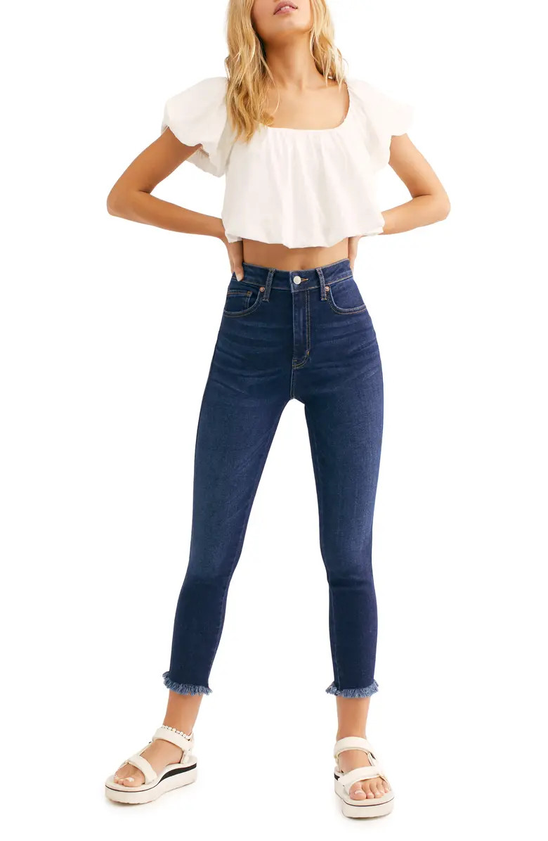 Free People High Waist Crop Raw Hem Denim Leggings | Nordstrom | Nordstrom