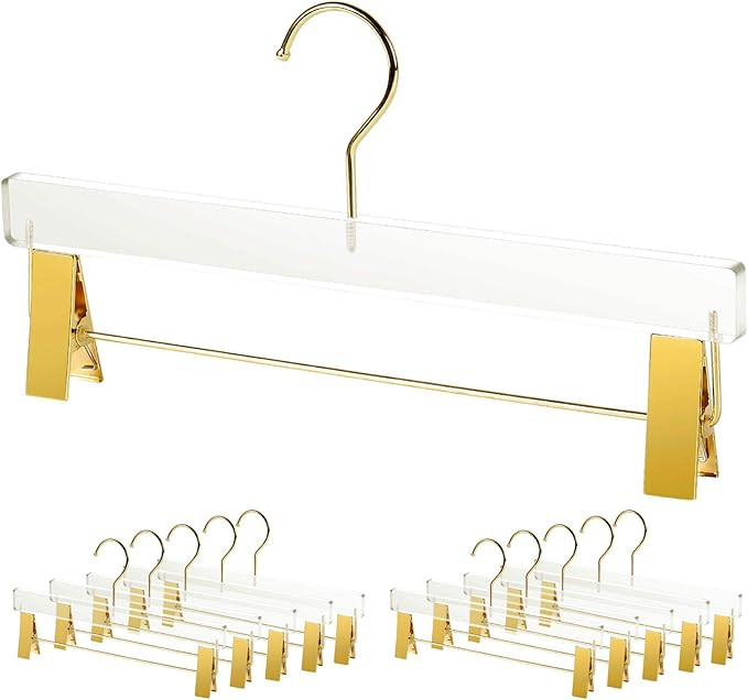 Acrylic Hangers,Clear Hangers with Gold Hooks,Luxurious Skirt Pants Hangers Gold Clips for Clothi... | Amazon (US)