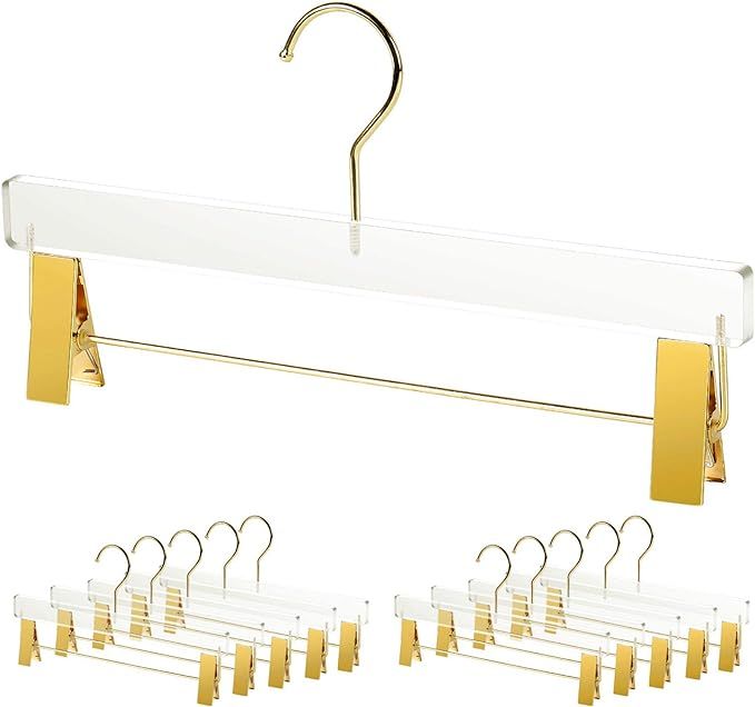 Acrylic Hangers,Clear Hangers with Gold Hooks,Luxurious Skirt Pants Hangers Gold Clips for Clothi... | Amazon (US)