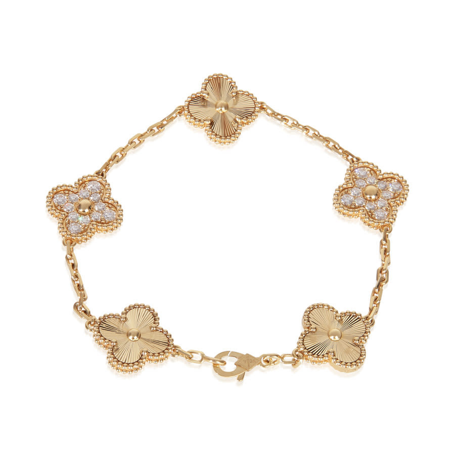 Pre-Owned Van Cleef & Arpels Yellow Gold Diamond Vintage Alhambra Bracelet | Jomashop.com & JomaDeals.com