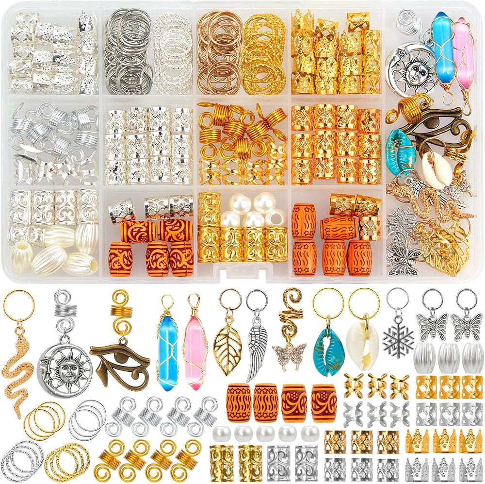 200 PCS Hair Beads Jewelry, Hair Jewelry for Braids and Women's Hair Accessories for Braids, Ring... | Amazon (US)