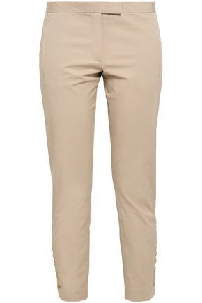 Joseph Woman Finley Cropped Button-detailed Stretch-cotton Twilll Slim-leg Pants Beige Size 40 | The Outnet US