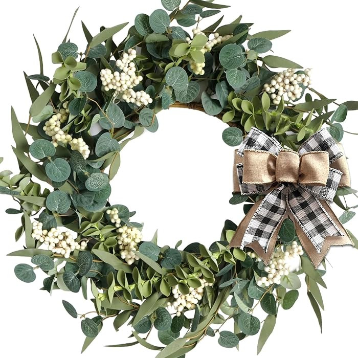 TEMPUS 20-Inch Artificial Eucalyptus Wreath Handmade Spring Summer Door Hanging, Farmhouse Wall D... | Amazon (US)