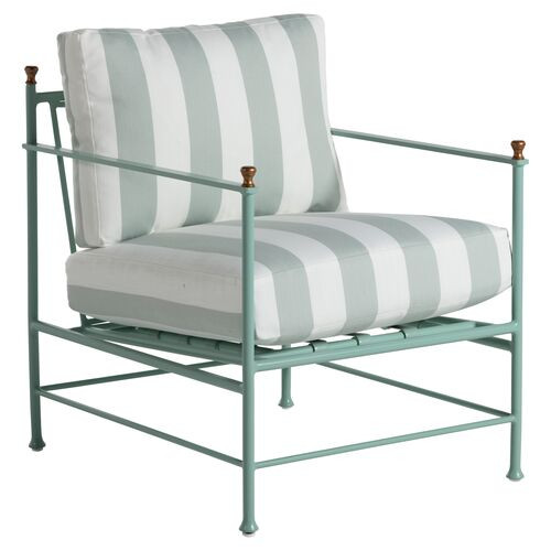 Frances Celadon Lounge Chair, Celadon Cabana Stripe | One Kings Lane
