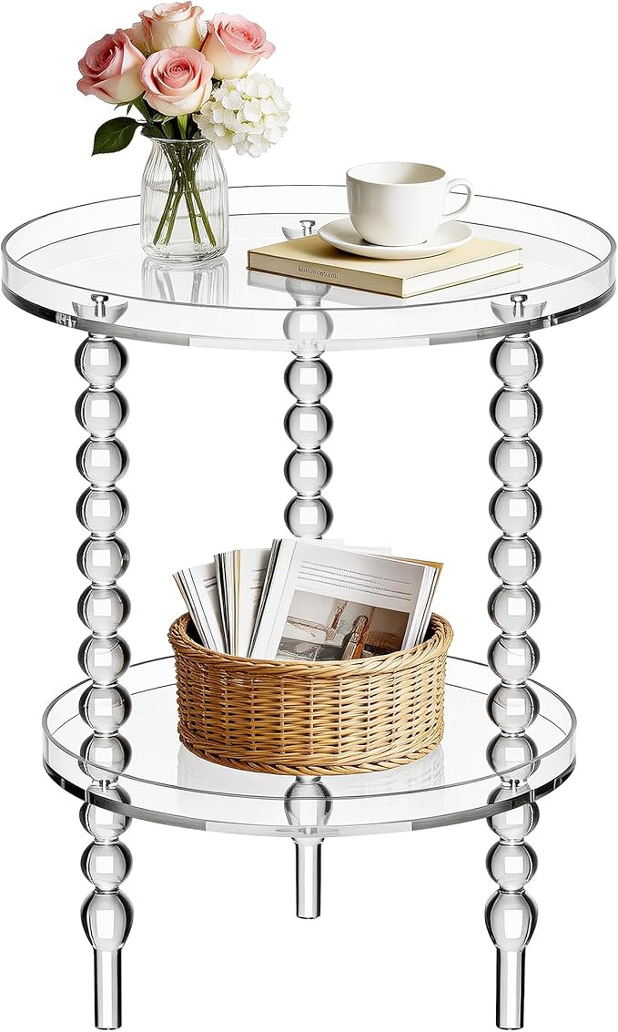 Acrylic Side Table, Round End Table, Clear Bedside Table Nighstand for Living Room Bedroom (Clear... | Amazon (US)