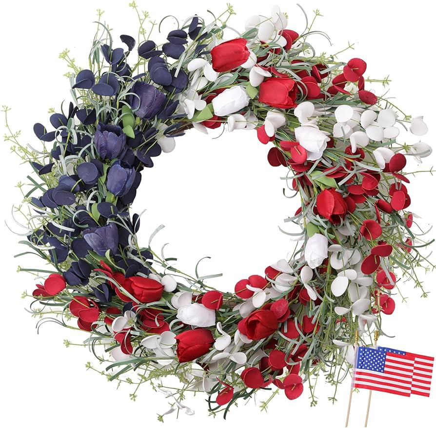 Patriotic Wreath 22 Inch 4th of July Wreath Patriotic Wreaths for Front Door with Red White Blue ... | Amazon (US)