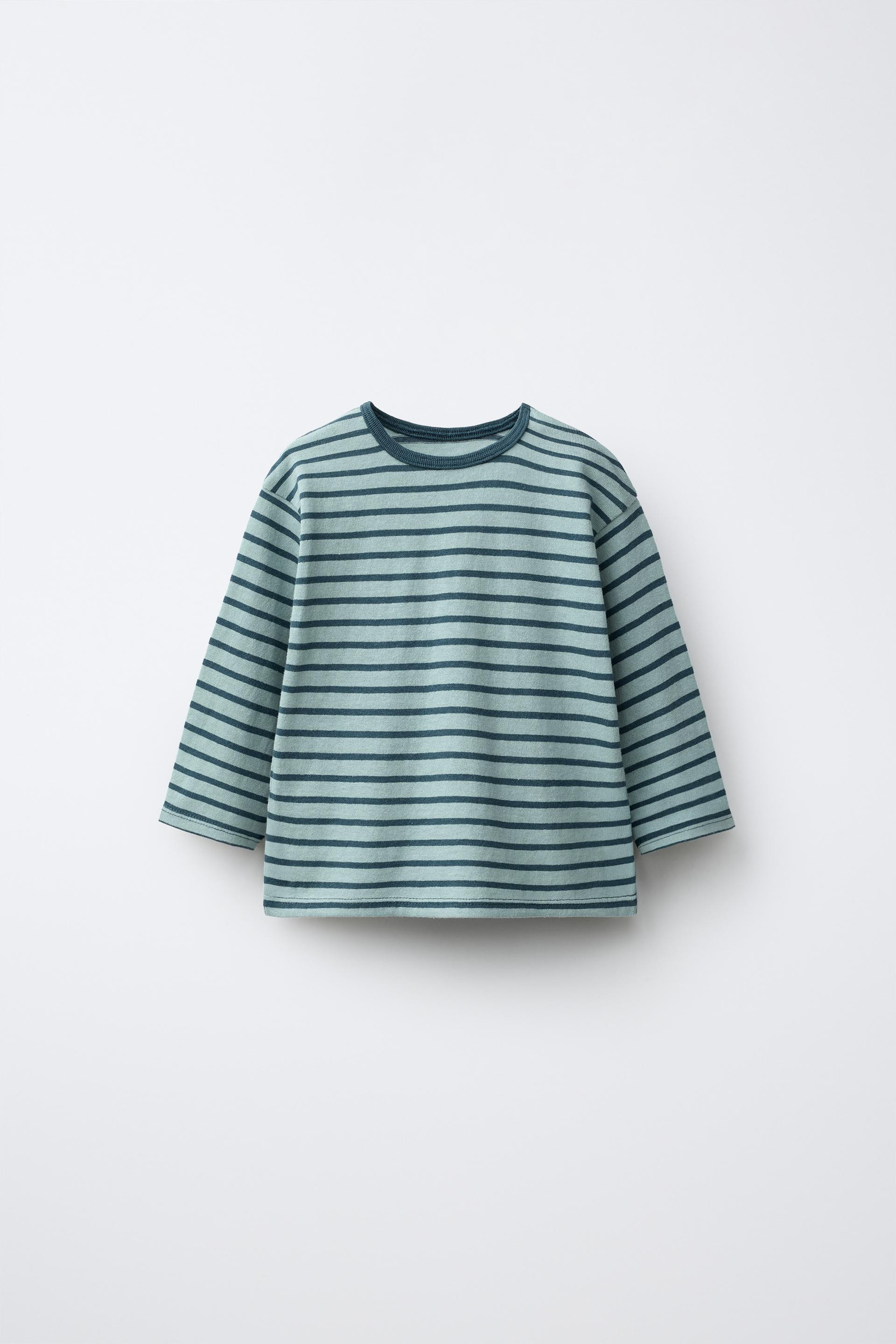 Zara - Striped Label T-Shirt - Duck Green - 6-9 Months (29,1 Inches) - Kids | Zara US