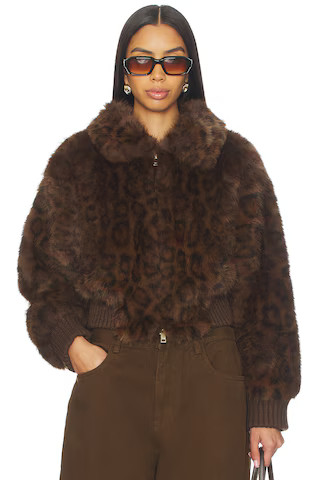 Hailey Faux Fur Bomber in Leopard | Revolve Clothing (Global)