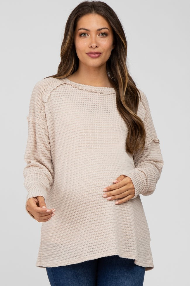 Beige Exposed Seam Maternity Long Sleeve Top | PinkBlush Maternity