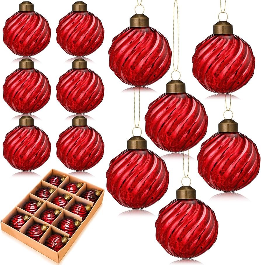 Youyole 12 Pcs Red Christmas Mercury Glass Ornaments 2.36" Vintage Hanging Christmas Balls Orname... | Amazon (US)