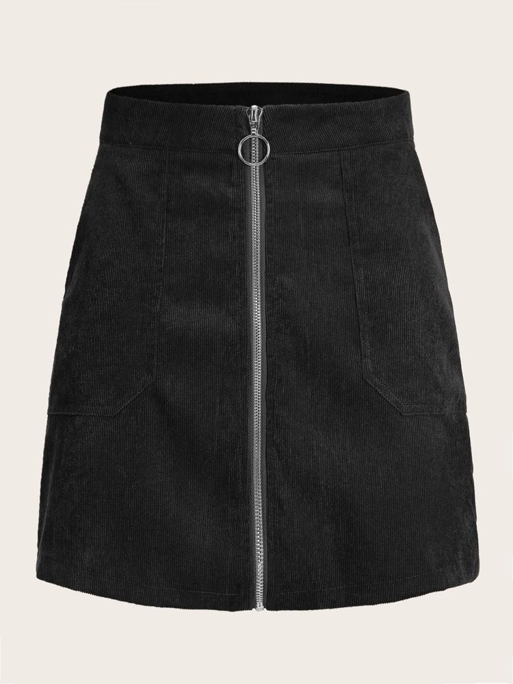 O-ring Zip Up Corduroy Skirt | SHEIN
