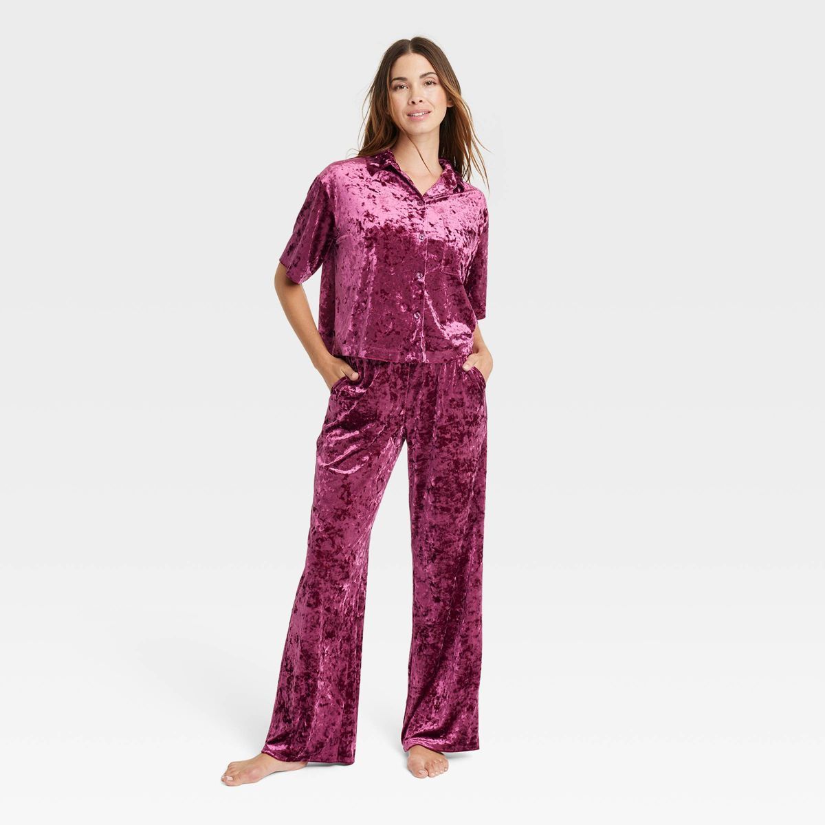 Women's Luxe Velour Pajama Set - Stars Above™ Burgundy M | Target