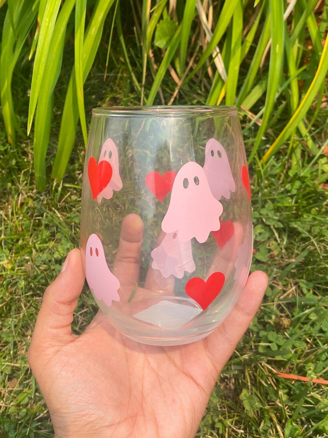 Pink Ghost Wine Glass - Etsy | Etsy (US)