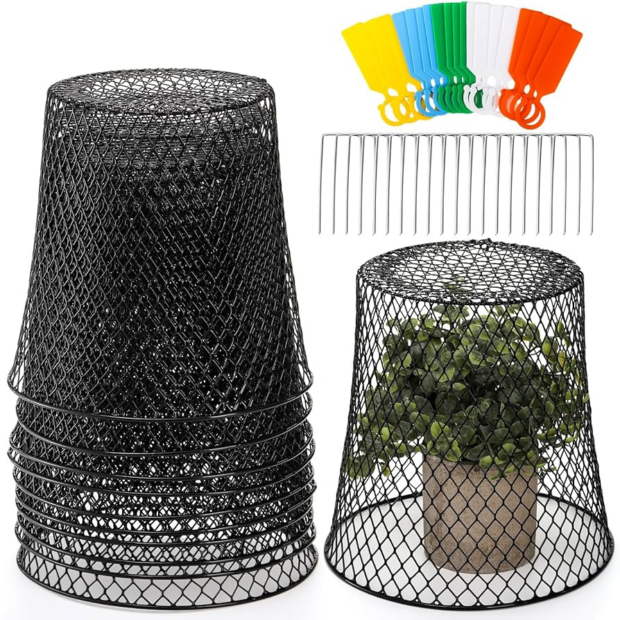 SOUJOY 10 Pieces Chicken Wire Plant Covers, Garden Cloche with 30 Garden Stakes and 20 Waterproof... | Amazon (US)