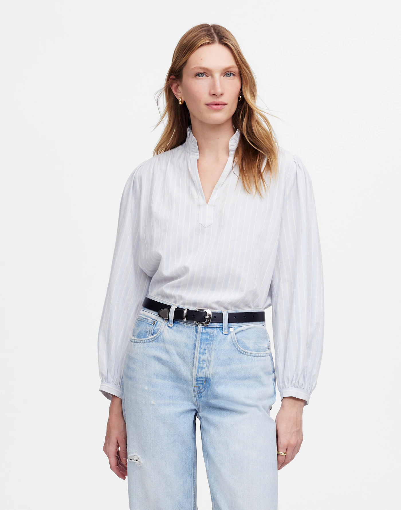 Ruffled Popover Top in Stripe | Madewell