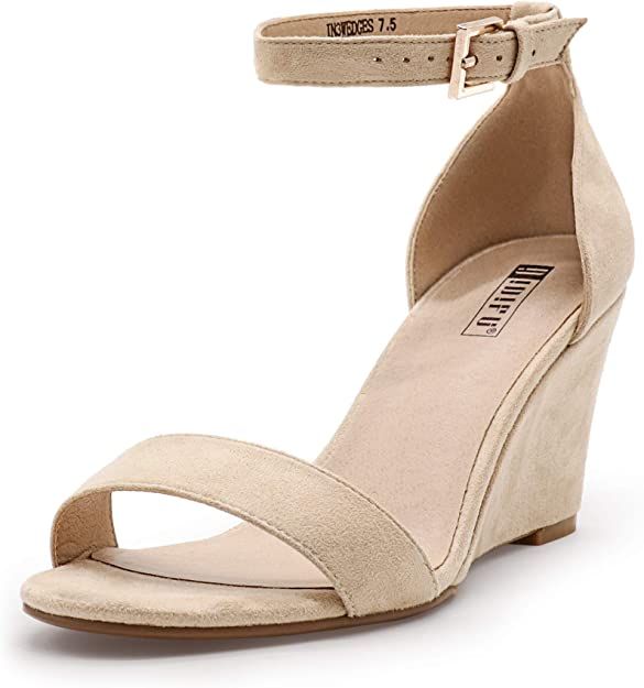 IDIFU Women's Classic Wedge Heels Sandals 3 Inch Ankle Strap Open Toe Evening Dress Wedding Shoes | Amazon (US)