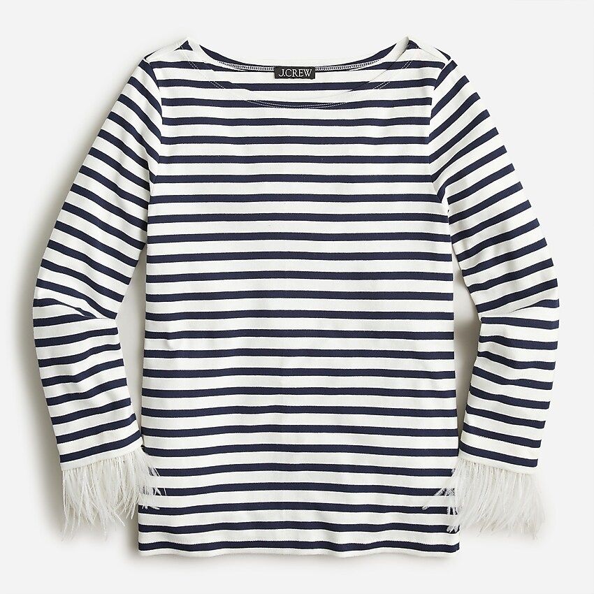Faux-feather-trim long-sleeve shirt in stripe | J.Crew US