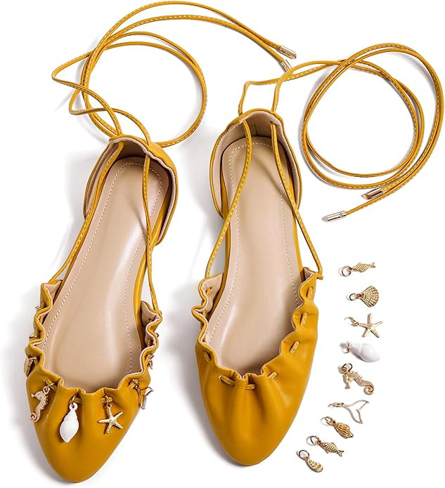 Women‘s Flats Ballet Flats Lace up Pointed Toe Ballerina Shoes Closed Toe Sandals Dressy Shoes ... | Amazon (US)