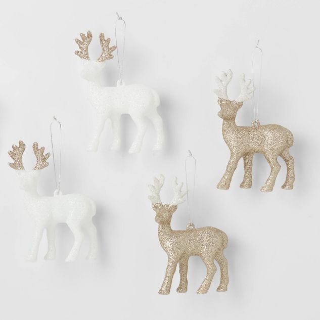 4pk Glitter Deer Christmas Tree Ornament Set Gold/White - Wondershop™ | Target