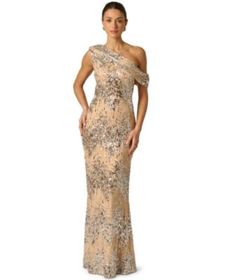 Women's Draped Sequin One-Shoulder Ball Gown | Macy's