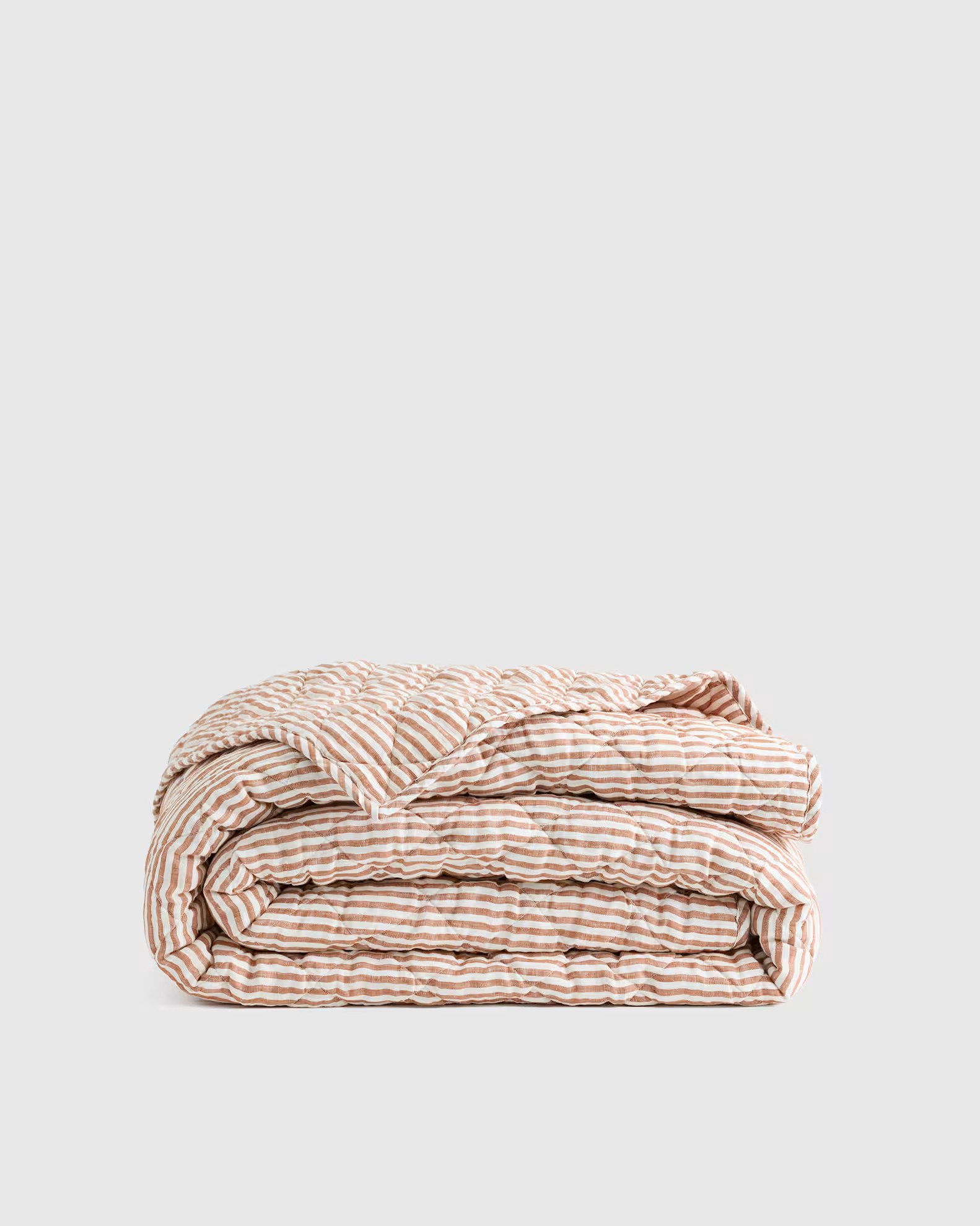 European Linen Stripe Quilt  in Terracotta/White Stripe | Quince