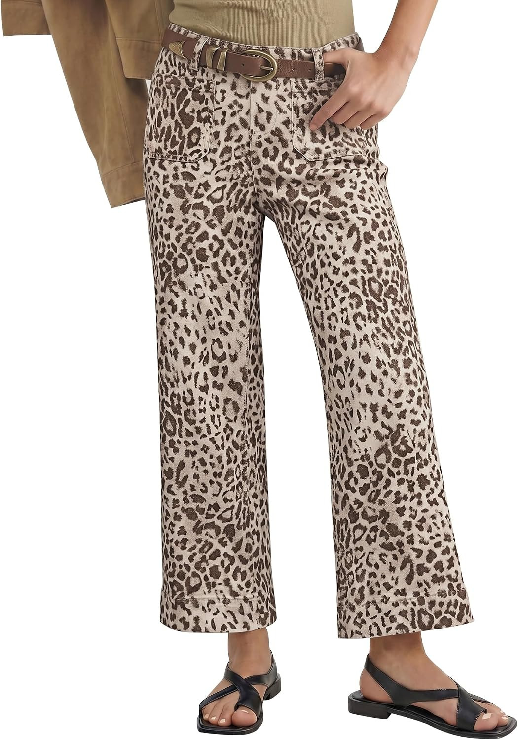 luvamia Wide Leg Jeans for Women High Waisted Leopard Cheetah Print Stretch Cropped Denim Pants Patch Pocket Flare Jeans | Amazon (US)