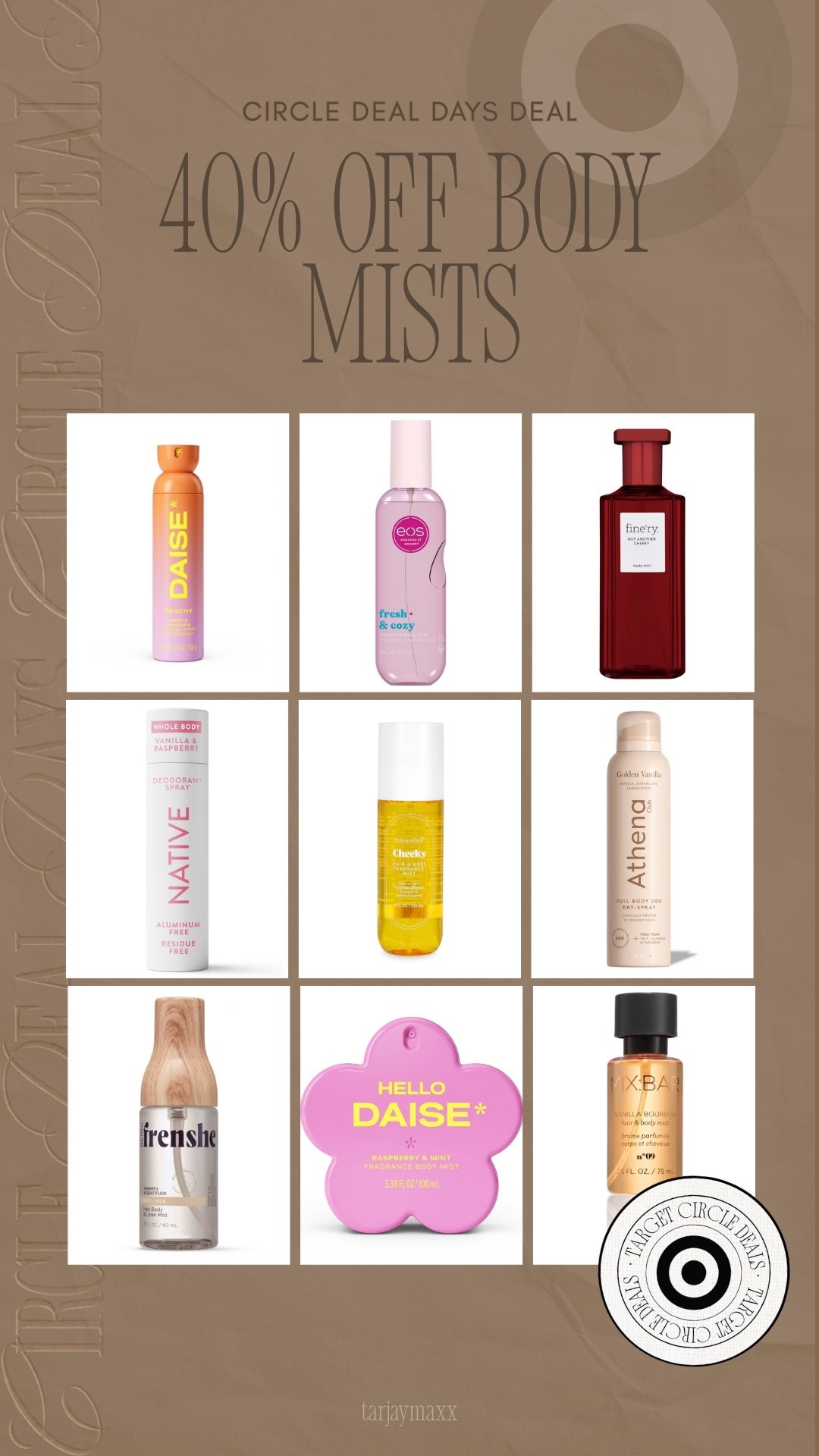 40% OFF body mists today!! So many of the viral Target scents are included, making this the perfect time to stock up or finally try one that’s been on your wishlist. These always go fast during Circle Deal Days!

fathers day gift guide, summer dresses, business casual workwear, concert, bathing suits, bedding, wedding guest dress summer, prime day deals, plus size fashion, meredith hudkins, country concert, target deals, target circle

#LTKBeauty #LTKselfcare