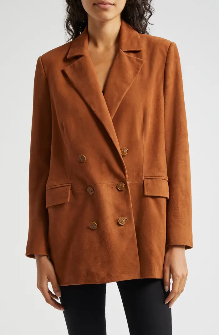 L'AGENCE Aimee Relaxed Fit Double Breasted Suede Blazer | Nordstrom | Nordstrom