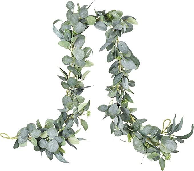 DearHouse 6.2 Feet Eucalyptus Garland Artificial Silk Eucalyptus Leaves Vines Handmade Garland Gr... | Amazon (US)