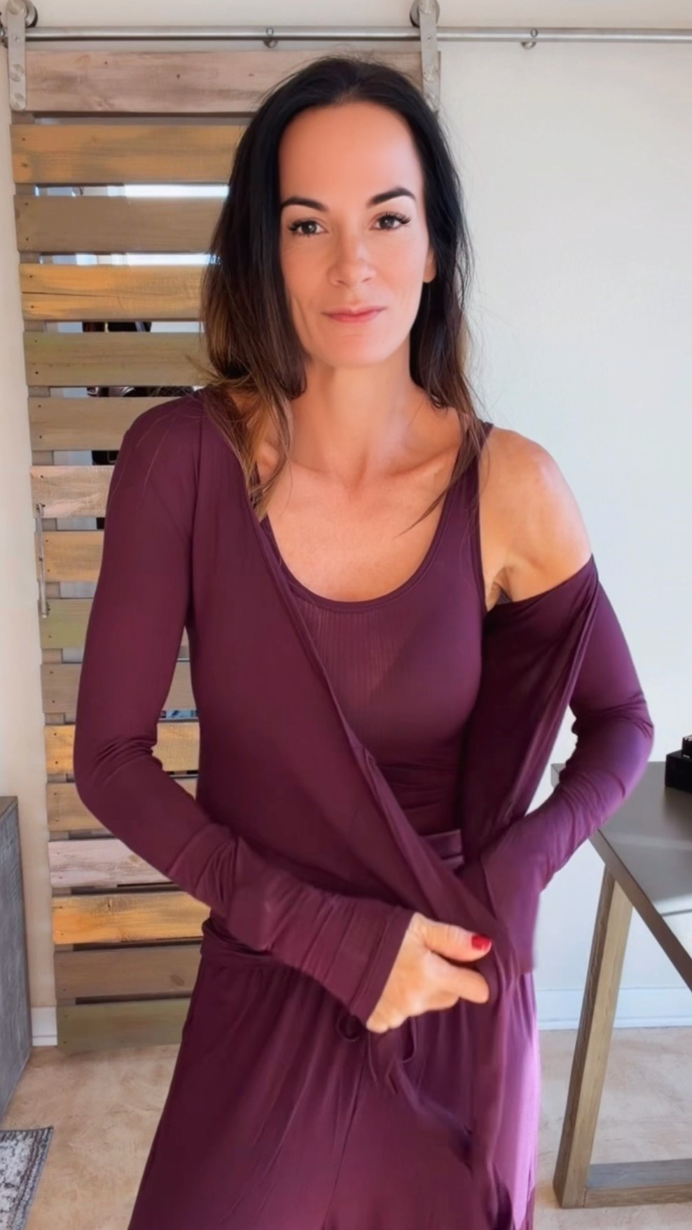 My bedtime wardrobe just got an upgrade. 💁🏻‍♀️ Loving these new SKIMS pajamas—the fitted tank, flowy wide-leg pants, and coordinating wrap top in this gorgeous plum shade. The fabric is incredibly soft, and the wrap adds sleeves when I’m chilly. All three pieces linked! 🤍

Wear XS

#LTKdayinmylife #LTKgrwm #LTKootd
