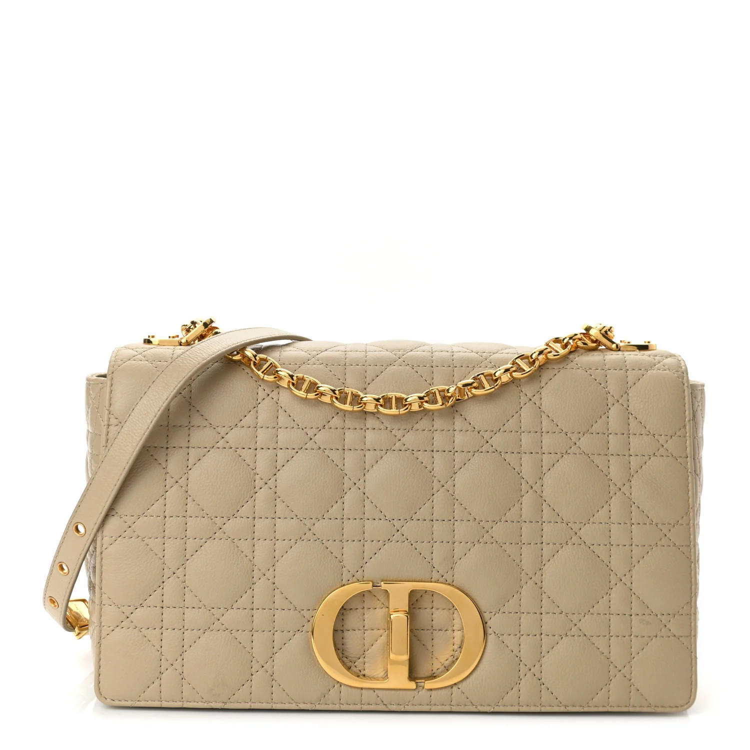 CHRISTIAN DIOR Supple Calfskin Cannage Large Caro Bag Beige | FASHIONPHILE (US)