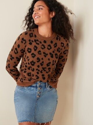Cozy Leopard-Print Crew-Neck Sweater for Women | Old Navy (US)