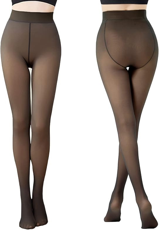Winter Fleece Lined Tights for Women Warm Fake Translucent Nude Tights Fleece Pantyhose | Amazon (US)