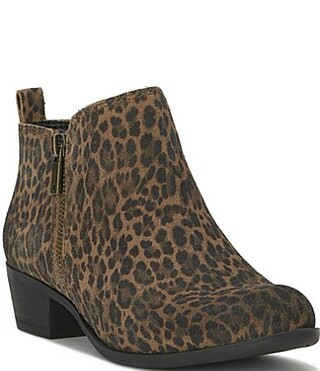 Lucky Brand Basel Blurred Leopard Suede Block Heel Booties - 8.5 | Dillard's