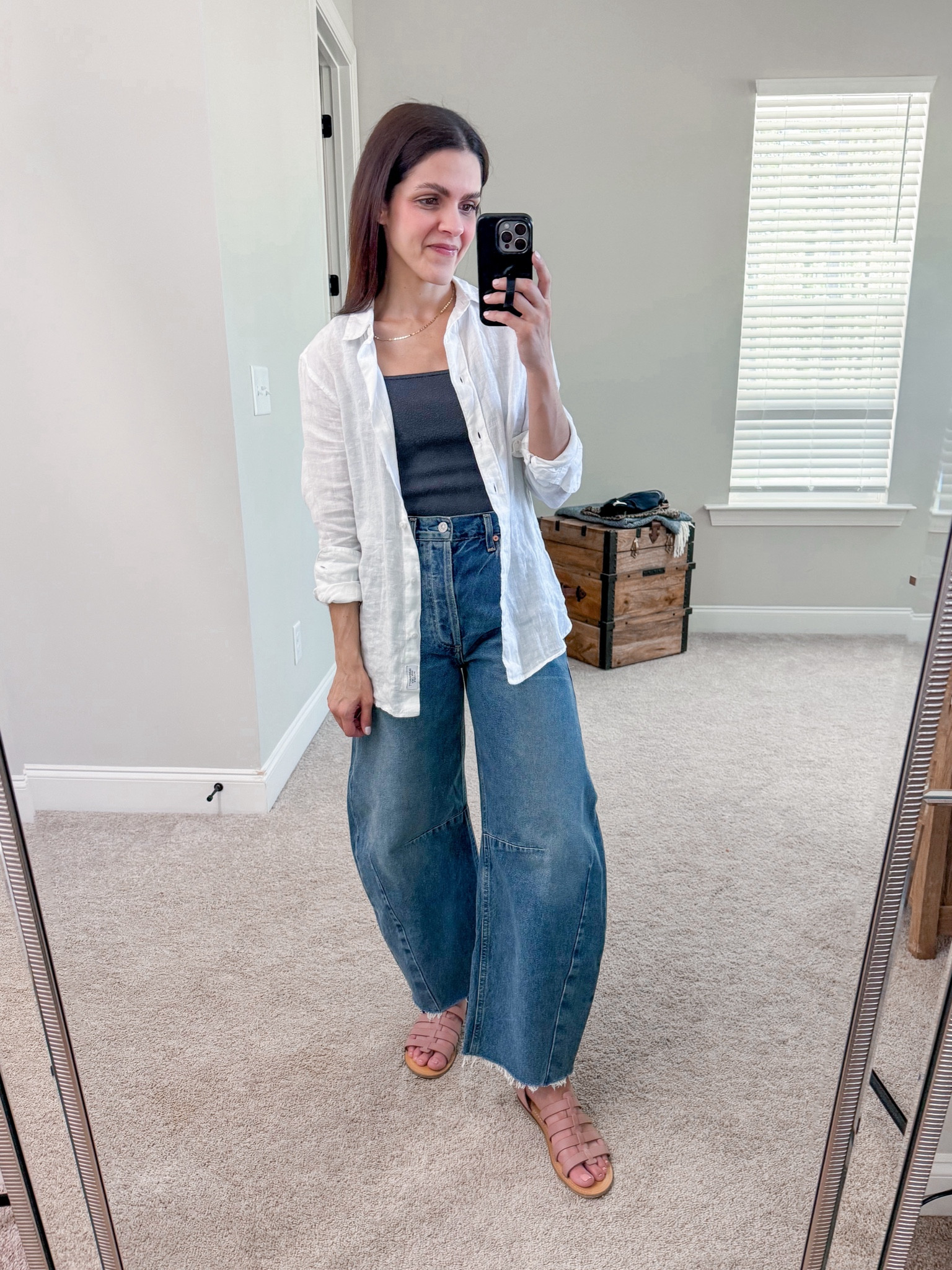 Daily Look | square neck tank (old, linked similar), barrel jean (sized down), gladiator sandal (old, linked similar), linen button up (tts)

#LTKstyletip